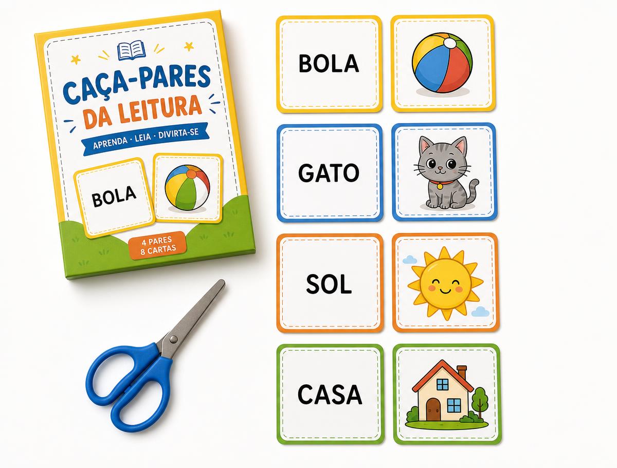 Cartinhas recortáveis de palavras e imagens do Caça-Pares da Leitura