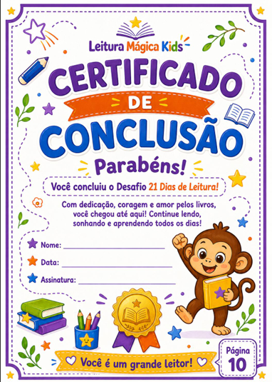Certificado de conclusão do Desafio 21 Dias de Leitura