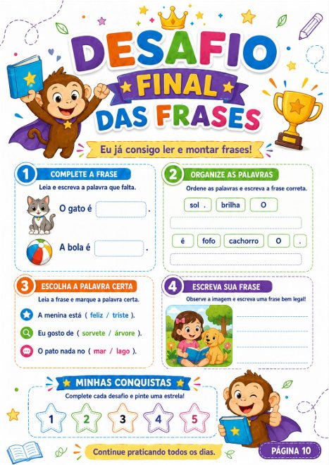 Páginas do bônus Caderno das Primeiras Frases