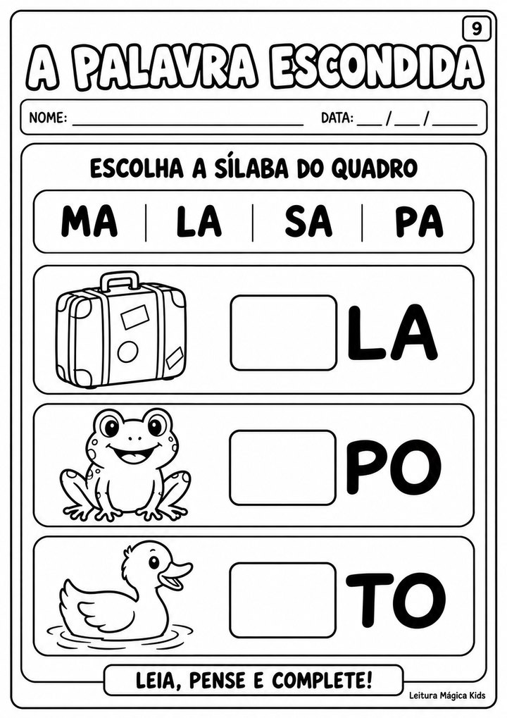 Página oficial do caderno extra: escolha a sílaba que completa cada palavra.