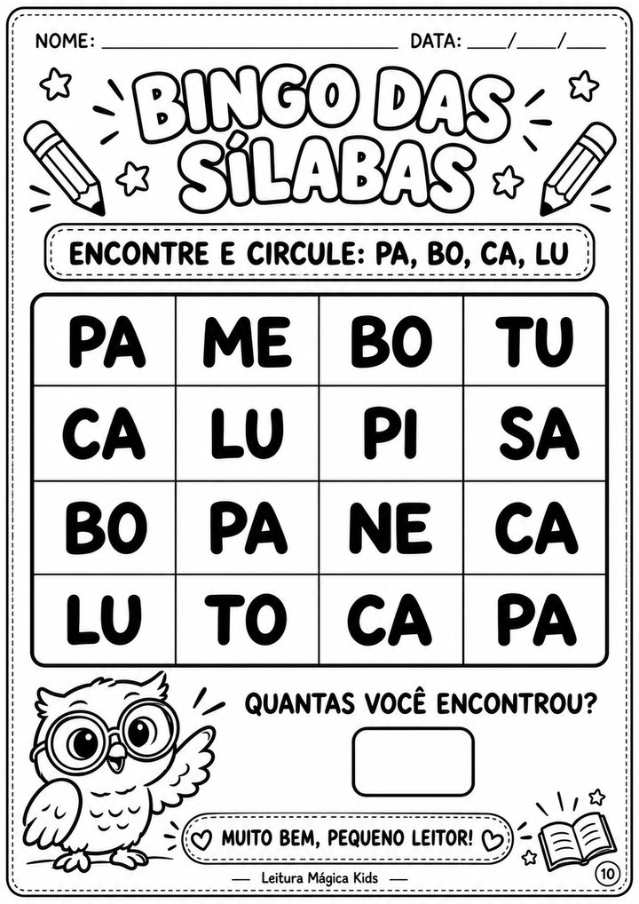 Página oficial do bingo das sílabas para pequenos leitores.