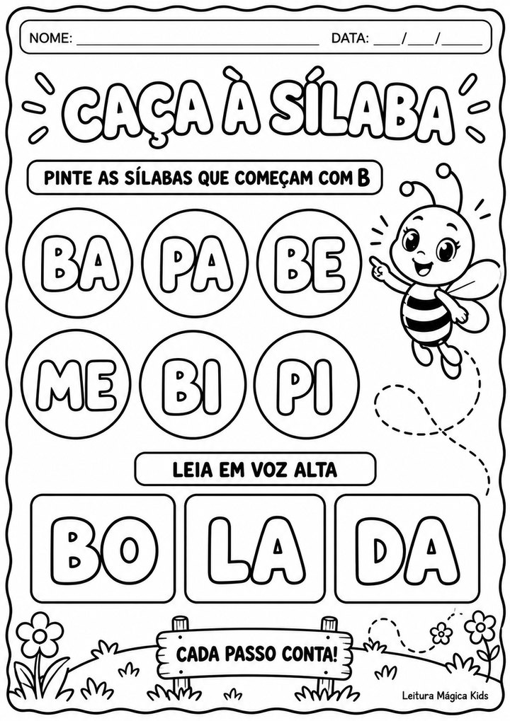 Página oficial para identificar sílabas com a abelhinha.