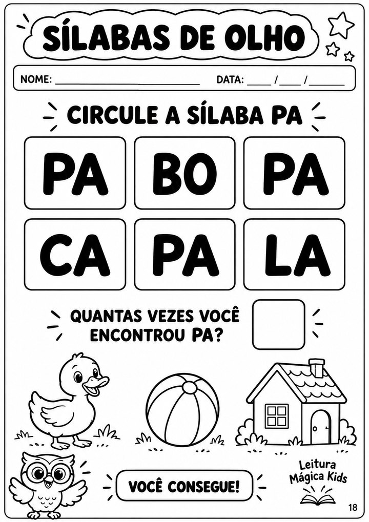 Página oficial para reconhecer e contar a sílaba PA.