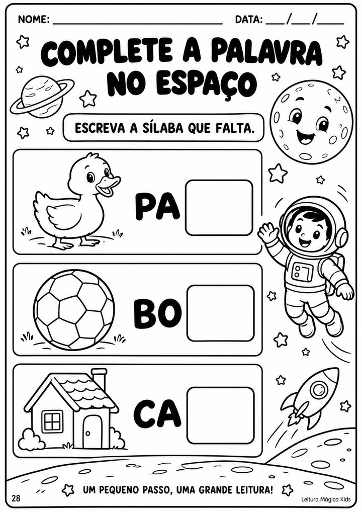 Página oficial para completar palavras com sílabas.