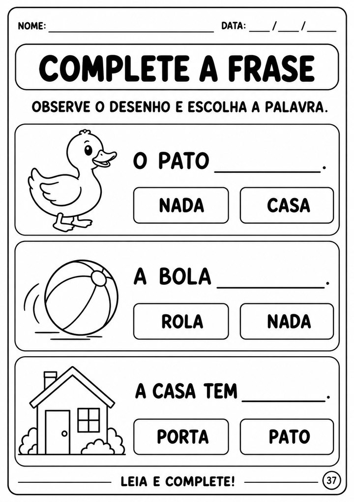 Página oficial para completar frases com apoio de figuras.