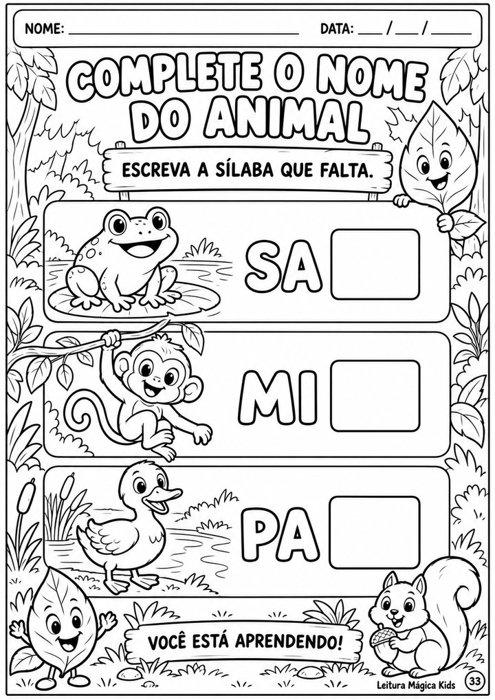 Página oficial para completar nomes de animais.